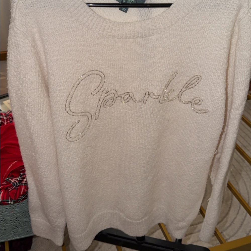 Time and Tru Cream Sweater with Sparkle Embellishment